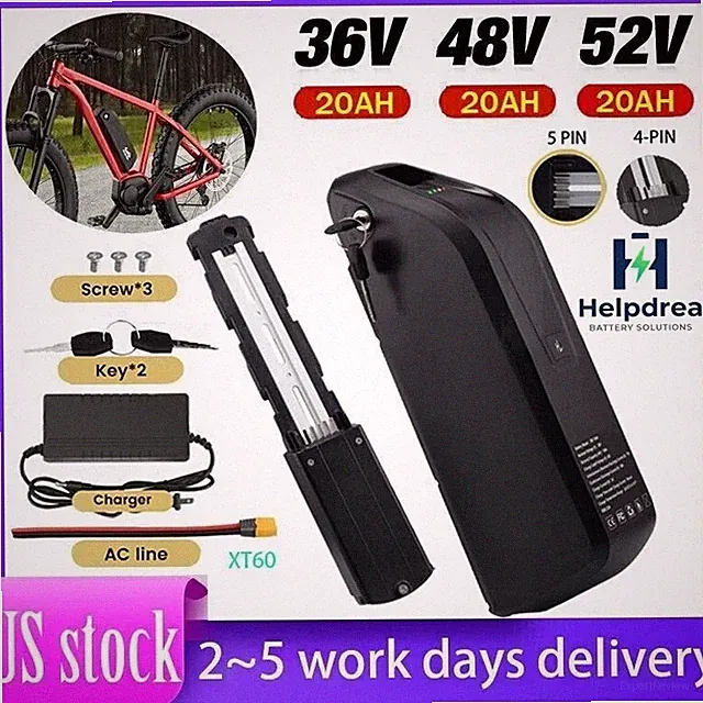 36V 48V 52V 10/15/20Ah Ebike Lithium Battery w/Charger for Electric Bike Motors
