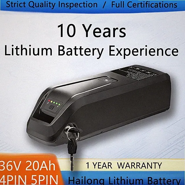 Hailong Ebike Battery 36V 20Ah 4pin 5pin Electric BiKE Battery Black
