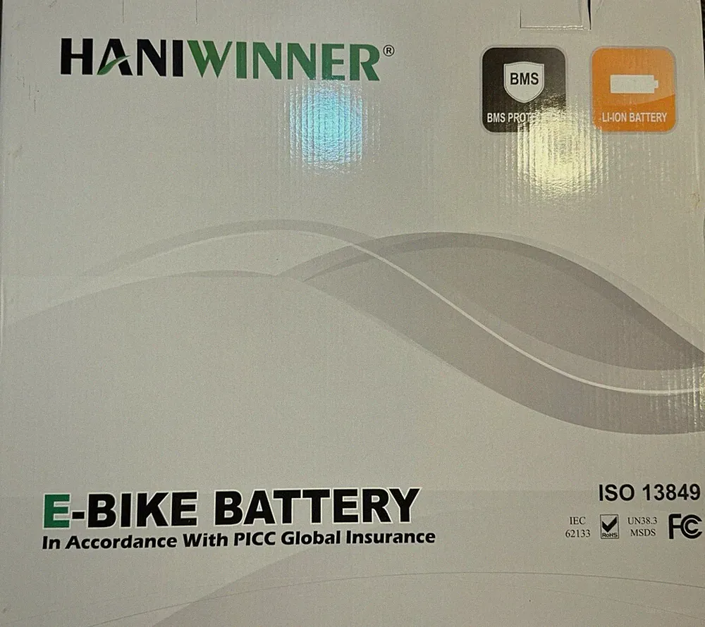 Haniwinner E-Bike Battery Model #HA074-4 Electric Bicycle 720Wh Rechargeable